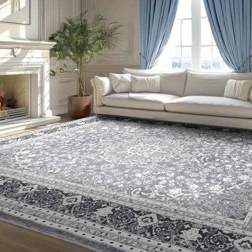 Lessymo Large Area Rugs 9x12 Living Room, Washable Bedroom Rug, Grey White by Lessymo