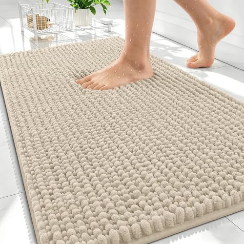 OLANLY Thick Chenille Bathroom Rugs 30x20, Soft Absorbent Bath Mat, Sand by OLANLY