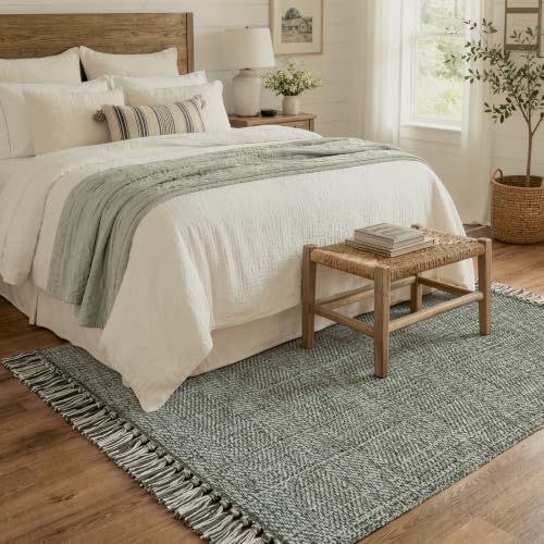 Collive 4' x 6' Sage Green Bedroom Area Rug, Farmhouse Indoor Outdoor Rugs by Collive