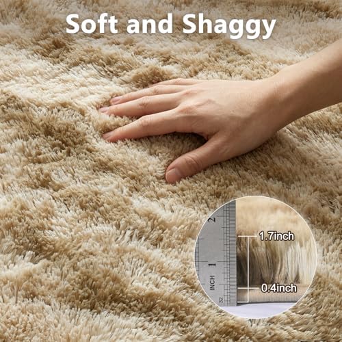 6x9 Large Fluffy Shaggy Area Rugs Non-Slip for Living Room Tie-Dyed Khaki - Image 6