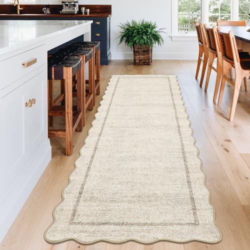 GarveeHome Scalloped Washable Runner Rug 2x10 Non Slip Kitchen Rugs, Beige - Image 3