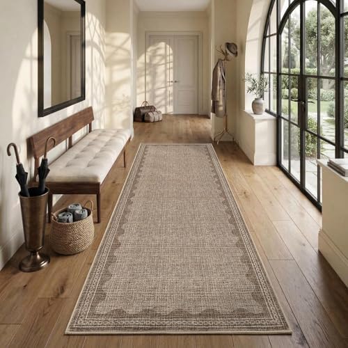 GarveeHome 2.5x8 Runner Rug for Hallway Washable Kitchen Rugs Non Slip Solid Coffee Modern Minimalism Soft Low-Pile Scalloped Indoor Carpet for Entryway Laundry Room Floor Mats by GarveeHome