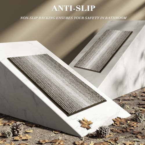 BSICPRO Bathroom Rugs Sets 2 Piece, Non Slip Striped Bath Mats, Latte - Image 4