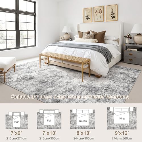 UERMEI 8x10 Area Rug Living Room Rugs - Washable Neutral Modern Abstract Soft Thin Rug Indoor Floor No Slip Rug Carpet for Bedroom Under Dining Table Home Office Decor - Grey - Image 4