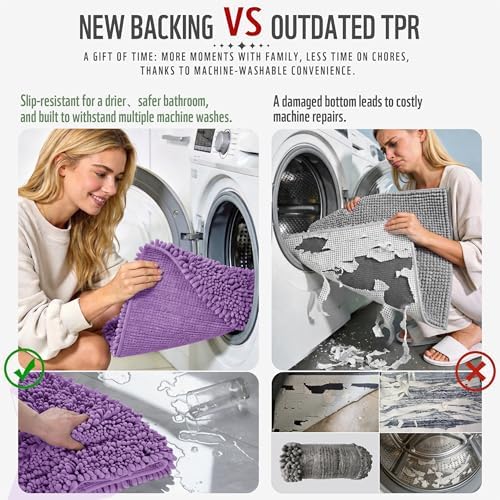 Yimobra Large Bathroom Rugs Non Slip Washable 36x24 Inch - Ultra Soft Absorbent Chenille Bath Mat, Quick Dry Shaggy Floor Carpet for Tub Shower, Lavender Home Decor Accessories - Image 3