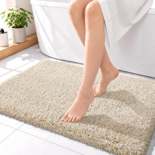 Yimobra Bathroom Rugs Non Slip Washable 36X24, Plush Bath Mat, Beige&White by Yimobra