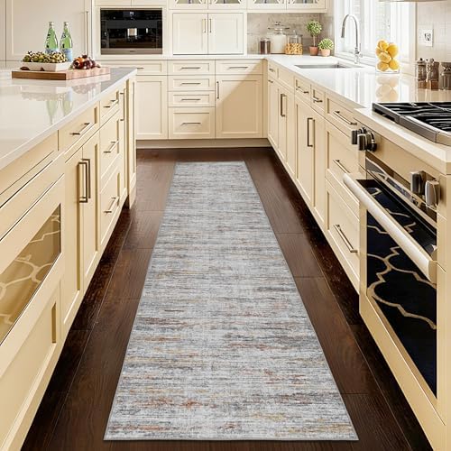 2x10 Runner Rug Non-Slip，Modern Abstract 10ft Washable Runner Rugs for Hallways, Ultra-Thin Long Kitchen Rug Runners,Stain Resistant Floor Carpet for Bedroom,Laundry Room,Entryway（Grey/Multi,2'x10'） - Image 3