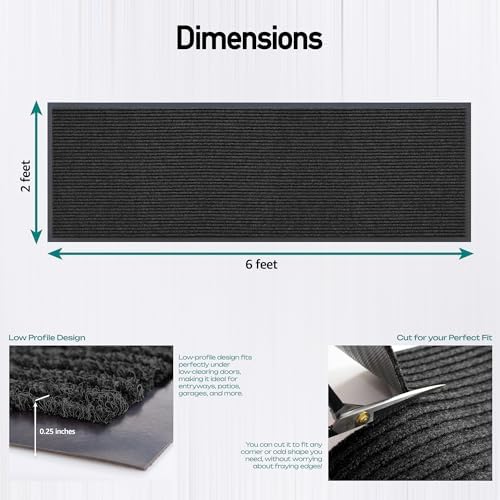 MaxMat® Commercial Floor Mat - Heavy Duty, Large Sizes, Indoor/Outdoor, Waterproof, Low-Profile, Easy to Clean Doormat (6 x 2 Feet, Black, MXM-RIB0026BK) - Image 3
