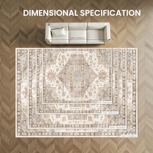 befbee Washable Area Rug 5x7, Stain Resistant Brown Carpet for Bedroom - Image 3