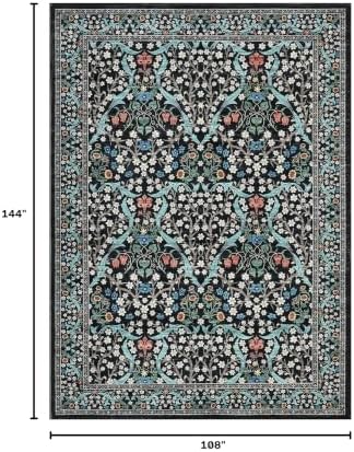 GarveeHome Washable Rug for Living Room, 9x12 Large Area Rug for Dining Room Under Table, Bedroom, Floral Soft Low Pile Non Slip Stain Resistant Carpet for Nursery, Playroom, Office, Black - Image 2