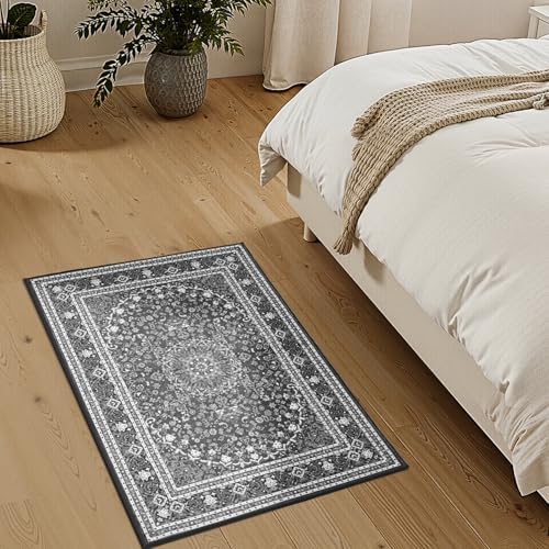Lessymo 2 x 3 Entryway Rug, Machine Washable Boho Indoor Mat, Grey White - Image 4