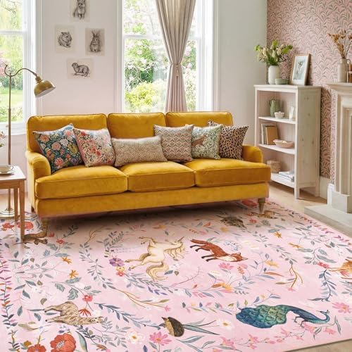 jinchan 8x10 Kids Playroom Rug Washable Girls Room Nursery Unicorn Rug Pink - Image 5