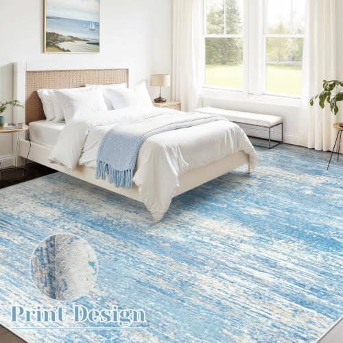 Washable Rug 8x10 Area Rugs for Living Room: Large Neutral Soft Rug Abstract Non Slip Low Pile Modern Carpet for Bedroom Kitchen Nursery Office Dining Room Indoor (Lightblue, 8'x10') - Image 2
