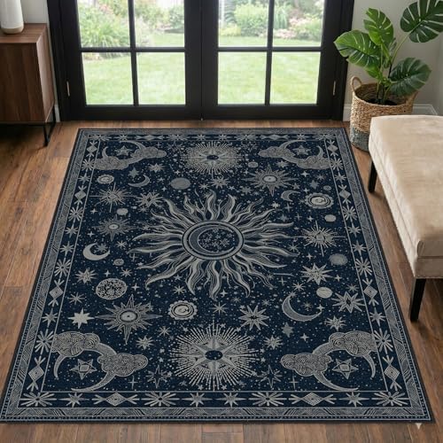 Vacuum-Friendly, 3x5 Washable Area Rug, Blue Gray White - Image 2
