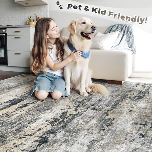 pmtsns Area Rugs 8x10 for Living Room: Washable Rug Modern Abstract Neutral Soft Non-Slip Low-Pile Indoor Large Carpet for Bedroom Dining Room Playroom Home Office (Black Grey Brown, 8'x10') - Image 5