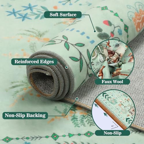 nesrt Washable Area Rugs 5x7ft Non Slip for Living Room Bedroom, Green Animal Printed Dragon Rugs, Soft Botanical Forest Nursey Playroom Floor Carpets for Dining Room Farmhouse Holiday Decor - Image 5