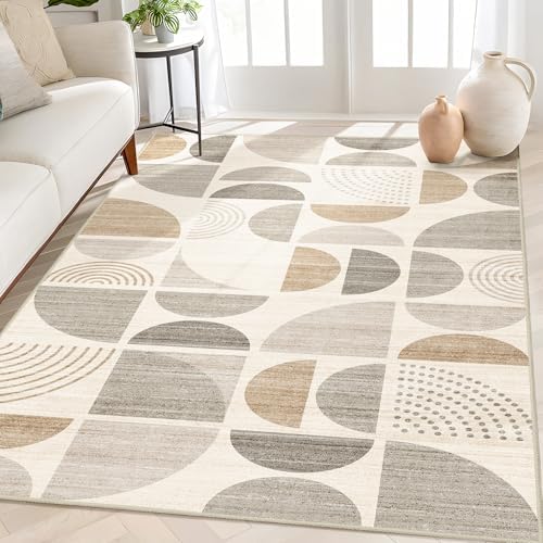 MUJOO Boho Rug Washable,4x6.5 Area Rugs for Bedroom Living Room Bedside Office,Throw Floor Carpet Non Slip Soft Indoor Modern Abstract Bohemian Neutral Beige by MUJOO
