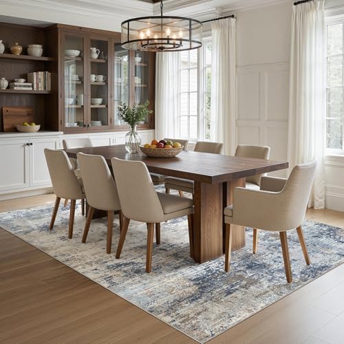 UERMEI 10x12 Area Rug Living Room Rugs - Washable Neutral Modern Abstract Soft Thin Large Rug Indoor Floor No Slip Rug Carpet for Bedroom Under Dining Table Home Office Decor - Denim Blue - Image 5