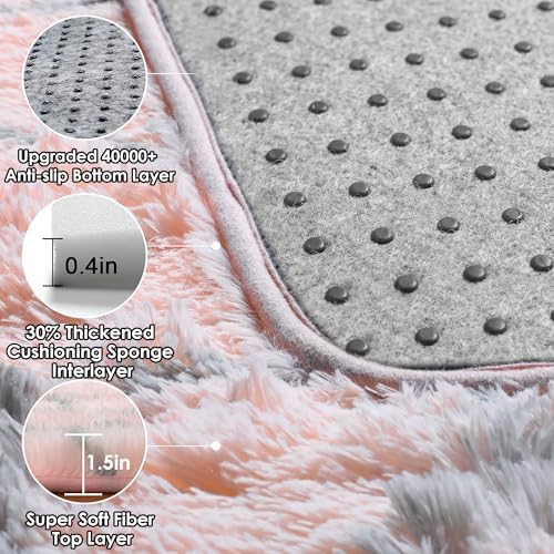 Area Rugs for Living Room, 5x8 Fluffy Pink and Grey Bedroom Geometric Rug - Image 4