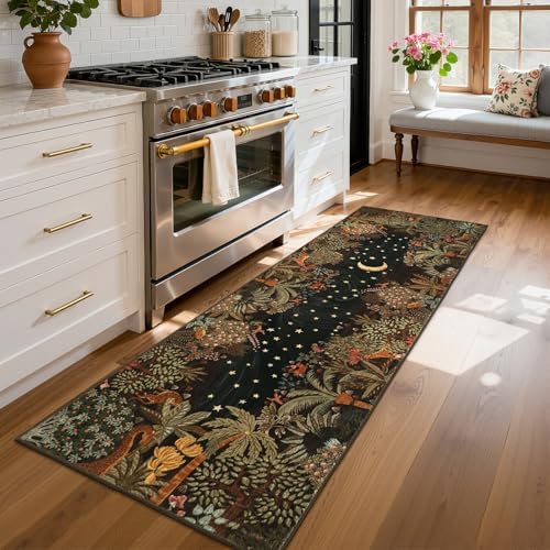 GarveeHome 2x6 Jungle Washable Runner Rug for Kitchen, Soft Animal Print Hallway Runner Non Slip Brown Entryway Rug Farmhouse Laundry Mat Stain Resistant Carpet for Bedroom Bathroom by GarveeHome