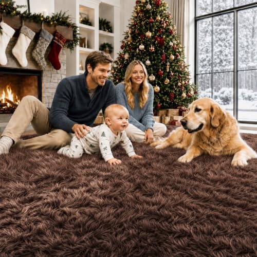 9x12 Area Rugs for Living Room: Soft Brown Fluffy Rug Shag Washable Rug Plush Fuzzy Indoor Carpet for Bedroom Nursery Playroom Girls Boys Kids Room (Brown, 9'x12') - Image 4