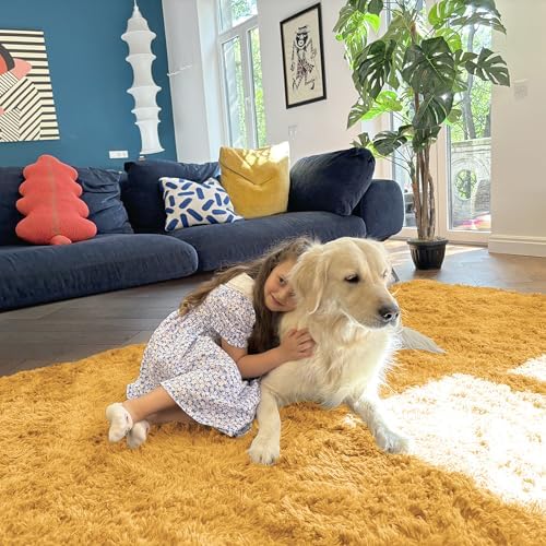 OLANLY 2x6 Machine Washable Runner Rugs for Hallway, Soft Fluffy Shaggy Bedside Rugs for Bedroom, Living Room, Indoor Floor Carpet for Kids Girls and Boys, Home Decor Aesthetic, Mustard Yellow - Image 6