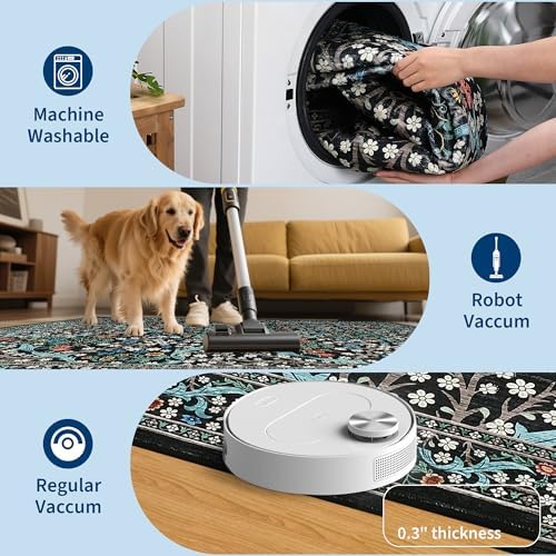 GarveeHome Floral Hallway Runner Rug Non-Slip, 2.5x10 Washable Rugs Ultra-Thin Soft Rug for Hallways, Kitchen Mat Stain Resistant Carpet for Entryway Bathroom, Black - Image 6