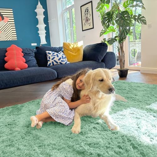 OLANLY 5x7 Machine Washable Large Area Rugs for Living Room, Bedroom, Soft Fluffy Shaggy Bedside Rug, Indoor Floor Carpet for Kids Girls and Boys, Dorms, Nursery, Home Decor Aesthetic, Mint Green - Image 5