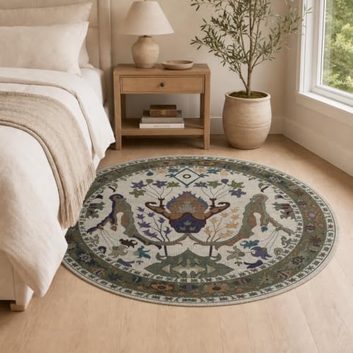 Area Rug for Living Room 5 Round Washable Floral Rug - Image 4