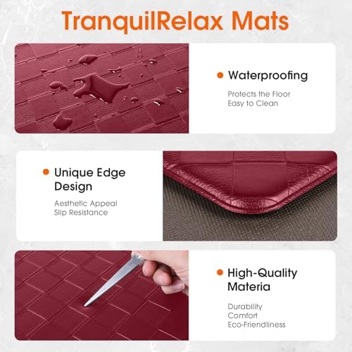 TranquilRelax 2-Piece Kitchen Mats, Cushioned Non-Slip Floor Mats, Burgundy - Image 3