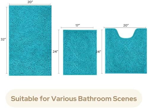 HOMEIDEAS Bathroom Rugs Set of 3, Super Soft Absorbent Chenille Bath Rugs - Image 3