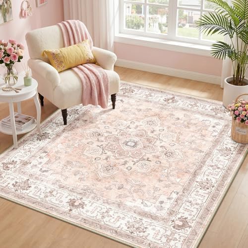 CAPALOCA Square 5ft Washable Nursery Girls Low Pile Area Rug Pink by CAPALOCA
