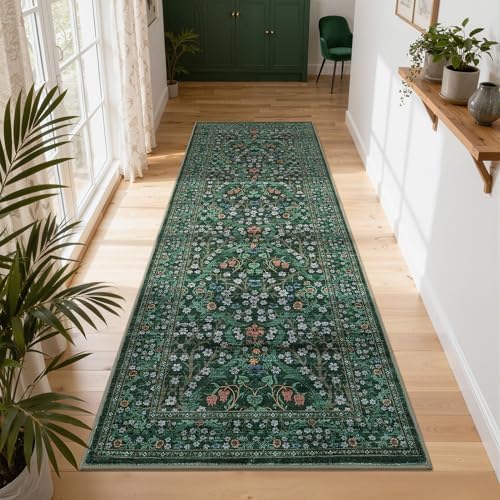 GarveeHome Dark Green Floral 2x6 Washable Kitchen Runner Rug - Image 2