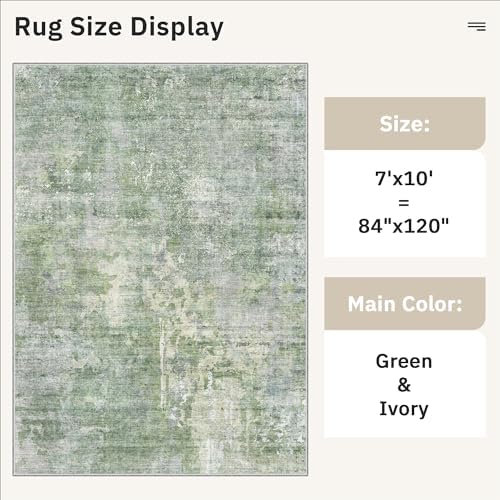Soalmost Abstract 7x10 Area Rug for Living Room Washable Rugs Green/Ivory - Image 5