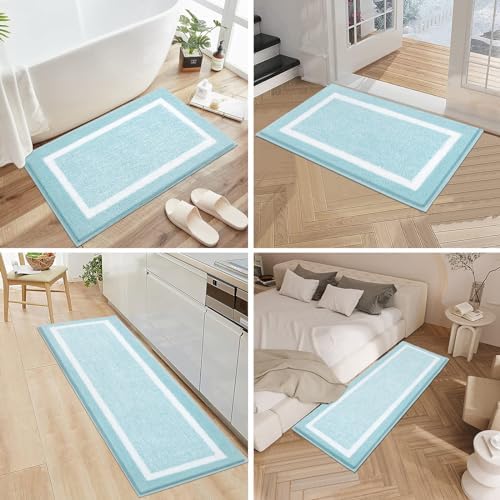 Pauwer 3 Piece Bathroom Rug Set, Non Slip Washable Bath Mat, Light Blue - Image 7