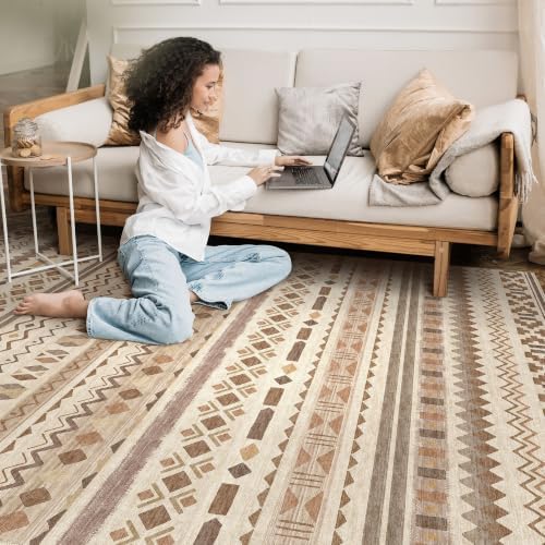 Tortania Area Rug Living Room Rugs - 8x10 Washable Large Soft Neutral Boho Moroccan Bohemian Farmhouse Rug Indoor Floor Carpet for Bedroom Under Dining Table Home Office Decor - Boho Brown - Image 7