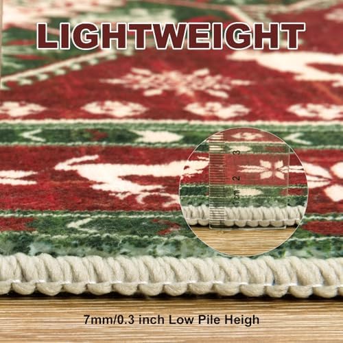 Yamaziot Christmas Washable Runner Rug, 2x8 Non-Slip Hallway Runner with Rubber Backing, Low Pile Faux Wool Carpet Runner Holiday Decor Xmas Rug for Bedroom, Kitchen, Laundry, Entrance - Image 5