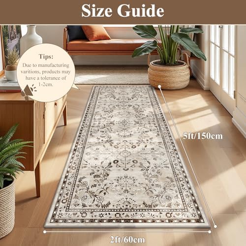 Yamaziot 2x5 Washable Hallway Runner Rug Non Slip Floral Carpet, Brown - Image 2