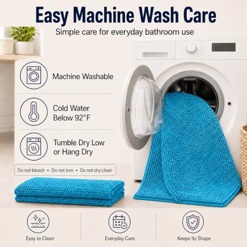 Teal Blue Bathroom Rugs Bath Mats for Bathroom Chenillen Bath Rug Set 2 Piece Non-Slip Bath Mats, Absorbent Shaggy Rugs, Machine Wash, Perfect Plush Bathroom Mats, Batroom Carpets Set - Image 5