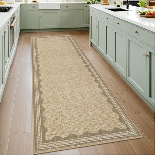 GarveeHome Scalloped 2x10 Runner Rug for Hallway Washable Kitchen Rugs Non Slip Solid Tan Jute Digital Printing Modern Soft Low-Pile Rugs for Entryway Laundry Room Floor Mats - Image 4