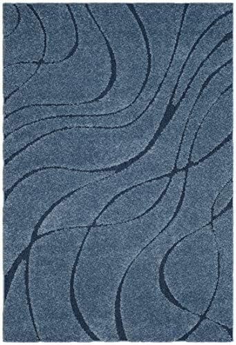 SAFAVIEH Florida Shag Rug 5'3"x7'6", Soft Light Blue & Blue SG471-6065 by Unknown