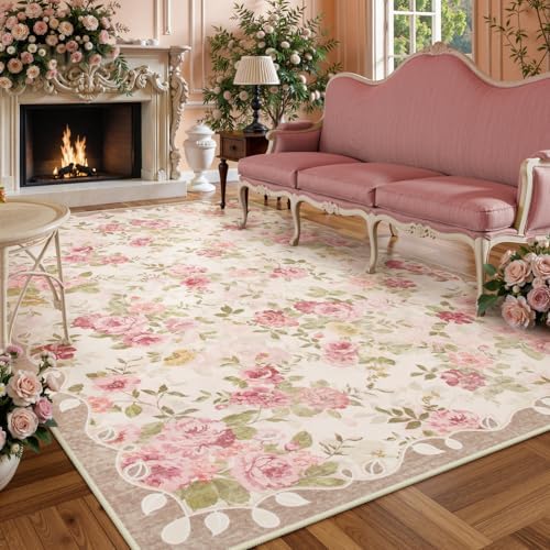 Lahome Vintage Floral 8x10 Area Rugs,Pink Large Living Room Rugs - Image 2
