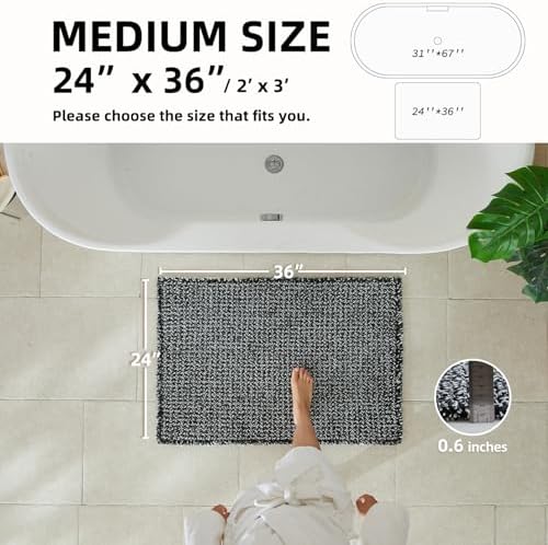 TYUU Waffle Bath Mat, Boho Bathroom Rugs Non Slip, 36x24 Black & White - Image 2