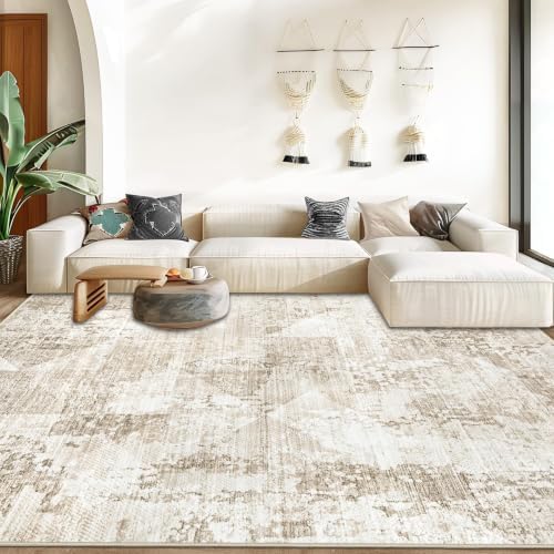 Area Rug for Living Room 9x12: Large Washable Boho Moroccan Rugs Geometric Neutral Rug, Non-Slip Foldable Morden Farmhouse Indoor Floor Carpet for Bedroom Dining Table Home(Neutral Beige, 9'X12') - Image 3