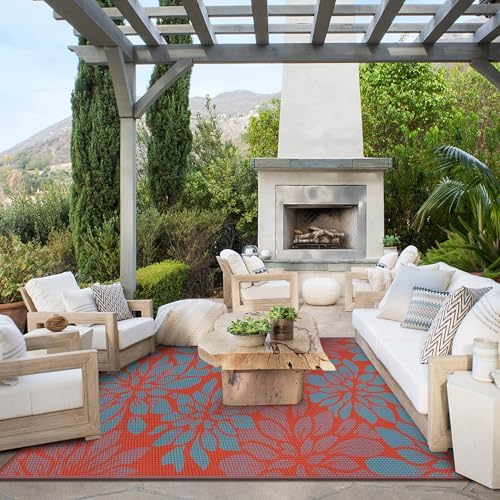 GENIMO Outdoor Rug, Waterproof Plastic Rugs for Patio, 6'x9' Red Blue - Image 3