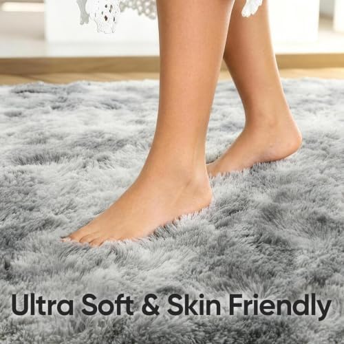5x7 Tie-Dyed Grey Fluffy Soft Area Rug Non-Slip for Living Room Bedroom - Image 5