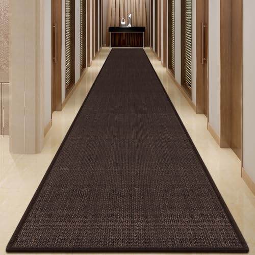 GOYLSER Jute Runner Rug Non Slip Washable, 20 ft Rubber Backed Absorbent Laundry Rugs Laundry Room Runner, Deep Brown Long Hallway Rug - Image 2