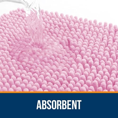 OLANLY Chenille Bathroom Rugs Sets 3 Piece, 36"x24"+24"x16"+24"x20", Pink - Image 3