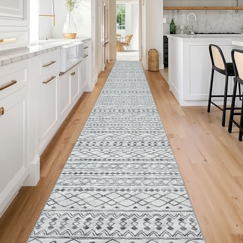 KUTA Extra Long Runners for Hallways 2.6x20ft Washable Grey Boho Runners - Image 2