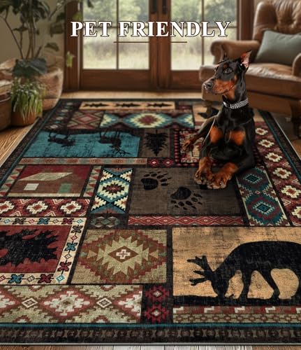 YIHOUSE 8x10 Rustic Cabin Area Rugs for Living Room, Brown - Image 6